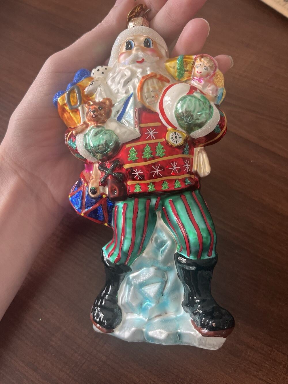 VTG 8” Large Christopher Radko Glass Santa Claus Ornament, Multicolor Christmas